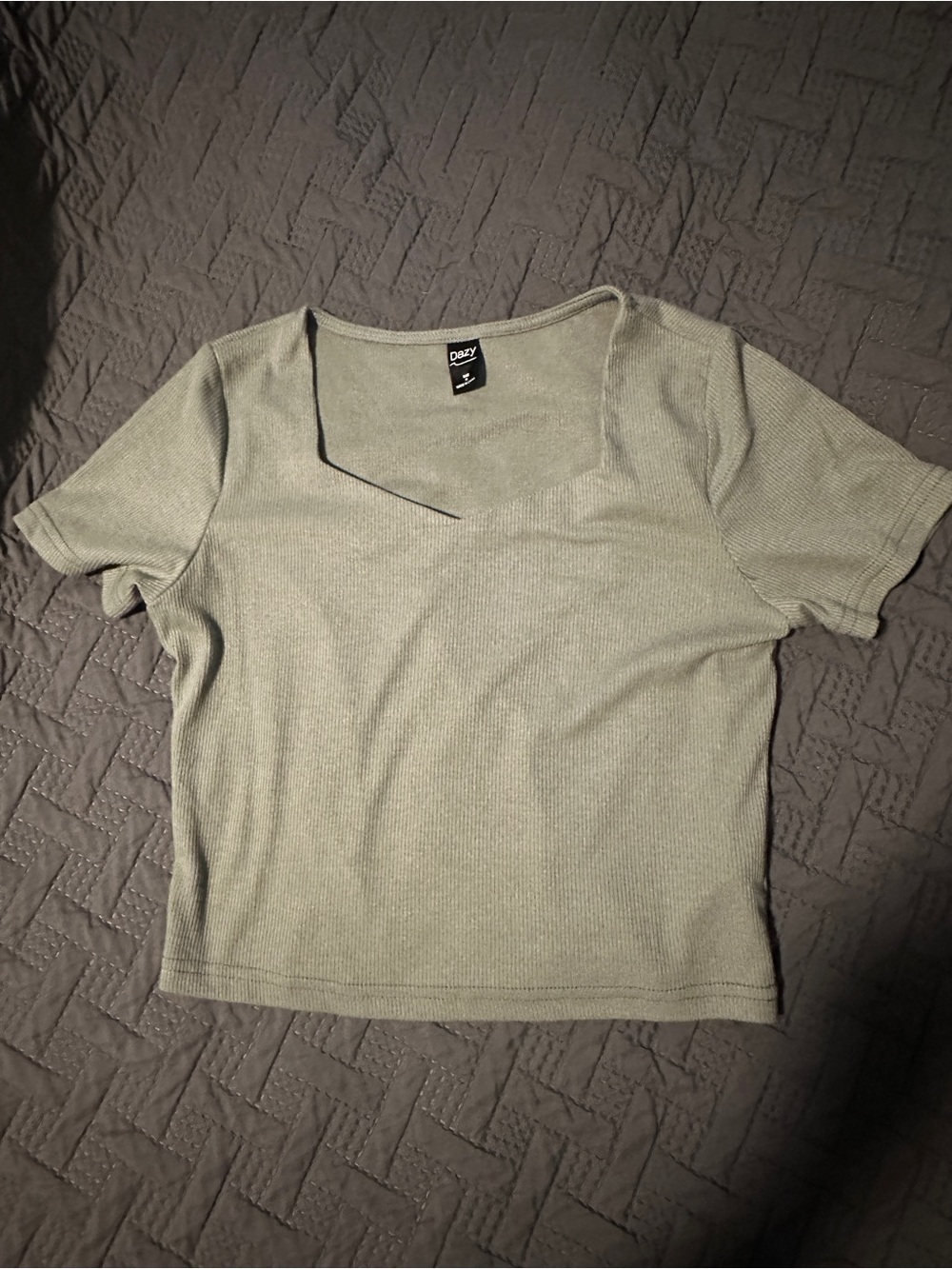 Dazy Sage Green Ribbed Sweetheart-Neck Tee